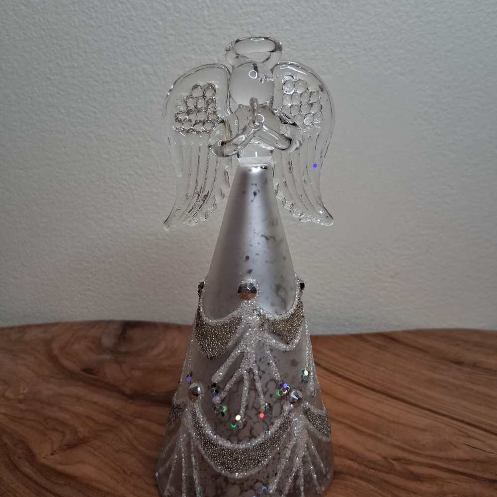 Pier 1 Silver and Clear Glass Angel Figurine New In Box